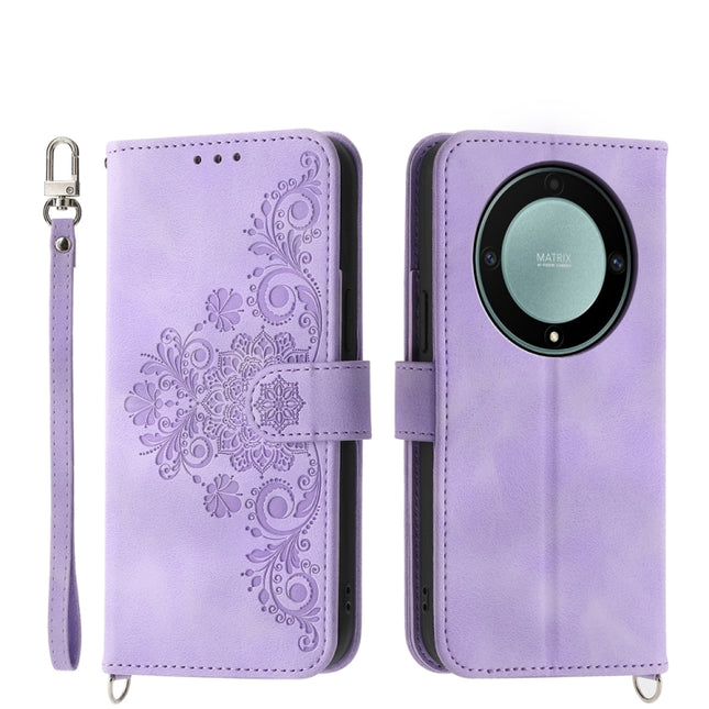 Skin Feel Flowers Embossed Wallet Leather Phone Case, For Honor X9a