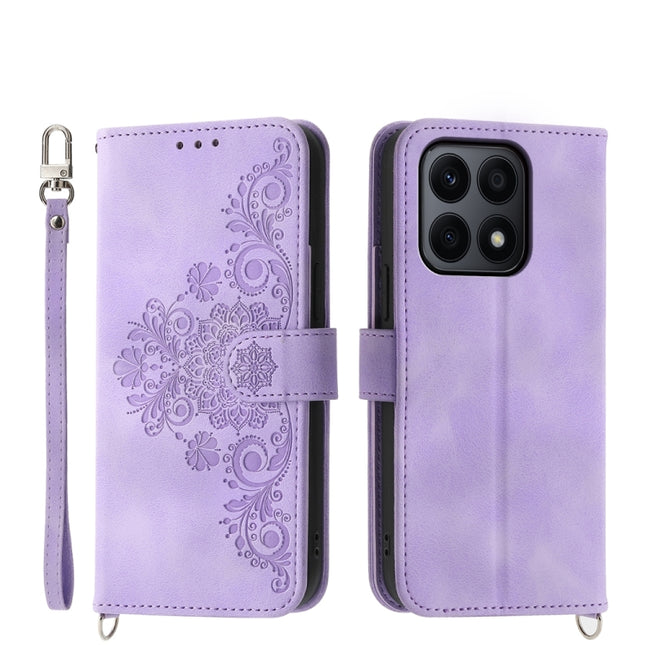 Skin Feel Flowers Embossed Wallet Leather Phone Case, For Honor X8b, For Honor 100 Pro, For Honor 100, For Honor X9b