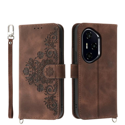 Skin Feel Flowers Embossed Wallet Leather Phone Case, For Honor 400 Global 156.5mm, For Honor X8c 4G, For Honor X9c Global / Magic7 Lite, For Honor 300 Pro / 300 Ultra