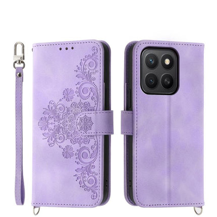 Skin Feel Flowers Embossed Wallet Leather Phone Case, For Honor 400 Lite Global, For Honor 400 Global 156.5mm, For Honor X8c 4G, For Honor X9c Global / Magic7 Lite