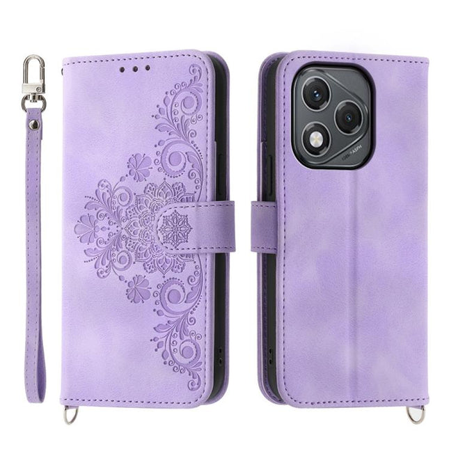 Skin Feel Flowers Embossed Wallet Leather Phone Case, For Honor 400 Lite Global, For Honor 400 Global 156.5mm, For Honor X8c 4G, For Honor X9c Global / Magic7 Lite