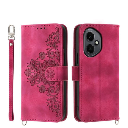 Skin Feel Flowers Embossed Wallet Leather Phone Case, For Honor 400 Lite Global, For Honor 400 Global 156.5mm, For Honor X8c 4G, For Honor X9c Global / Magic7 Lite