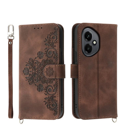 Skin Feel Flowers Embossed Wallet Leather Phone Case, For Honor 400 Lite Global, For Honor 400 Global 156.5mm, For Honor X8c 4G, For Honor X9c Global / Magic7 Lite