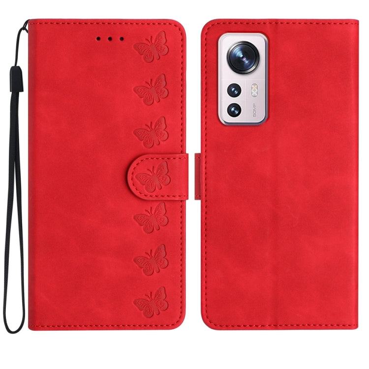 Seven Butterflies Embossed Leather Phone Case, For Xiaomi Redmi 13C 4G, For Xiaomi 12 Lite, For Xiaomi 12 Pro, For Xiaomi 12T / 12T Pro