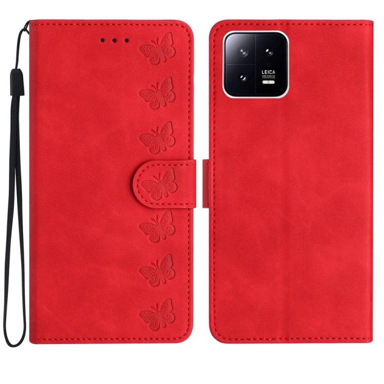 Seven Butterflies Embossed Leather Phone Case, For Xiaomi 13, For Xiaomi 13 Pro, For Xiaomi 13T, For Xiaomi Mi 11 Pro