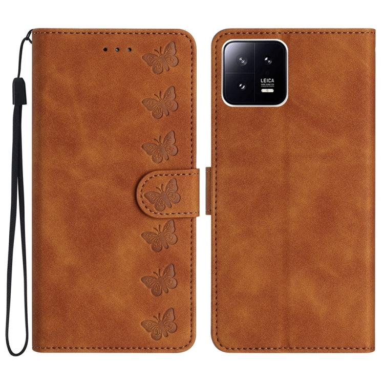 Seven Butterflies Embossed Leather Phone Case, For Xiaomi 13, For Xiaomi 13 Pro, For Xiaomi 13T, For Xiaomi Mi 11 Pro