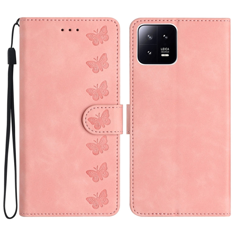 Seven Butterflies Embossed Leather Phone Case, For Xiaomi 13, For Xiaomi 13 Pro, For Xiaomi 13T, For Xiaomi Mi 11 Pro