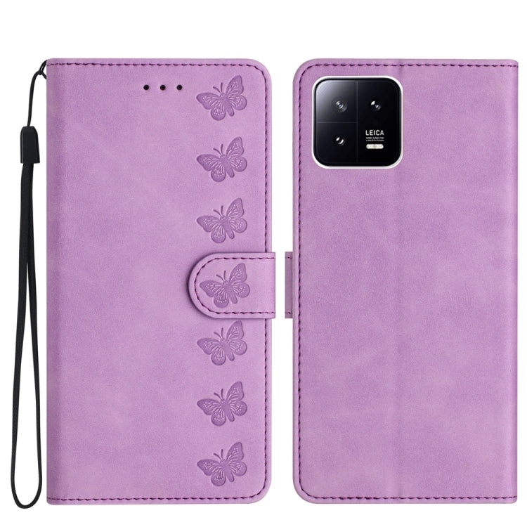 Seven Butterflies Embossed Leather Phone Case, For Xiaomi 13, For Xiaomi 13 Pro, For Xiaomi 13T, For Xiaomi Mi 11 Pro