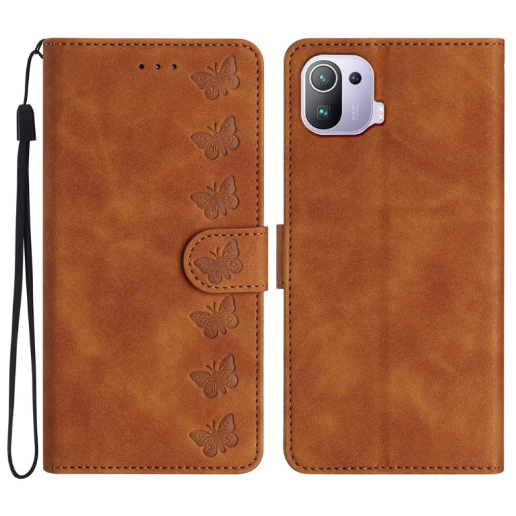 Seven Butterflies Embossed Leather Phone Case, For Xiaomi 13, For Xiaomi 13 Pro, For Xiaomi 13T, For Xiaomi Mi 11 Pro