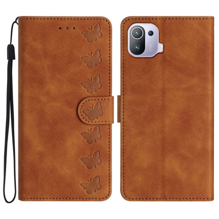 Seven Butterflies Embossed Leather Phone Case, For Xiaomi 11T / 11T Pro, For Xiaomi Redmi 10, For Xiaomi Mi 11 Ultra, For Xiaomi Mi 11 Pro