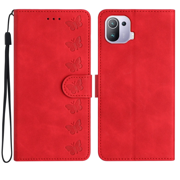Seven Butterflies Embossed Leather Phone Case, For Xiaomi 13, For Xiaomi 13 Pro, For Xiaomi 13T, For Xiaomi Mi 11 Pro