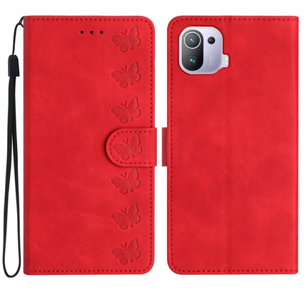 Seven Butterflies Embossed Leather Phone Case, For Xiaomi 11T / 11T Pro, For Xiaomi Redmi 10, For Xiaomi Mi 11 Ultra, For Xiaomi Mi 11 Pro