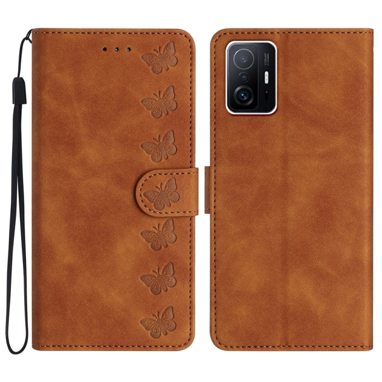 Seven Butterflies Embossed Leather Phone Case, For Xiaomi 11T / 11T Pro, For Xiaomi Redmi 9, For Xiaomi Redmi 9A, For Xiaomi Redmi 9C