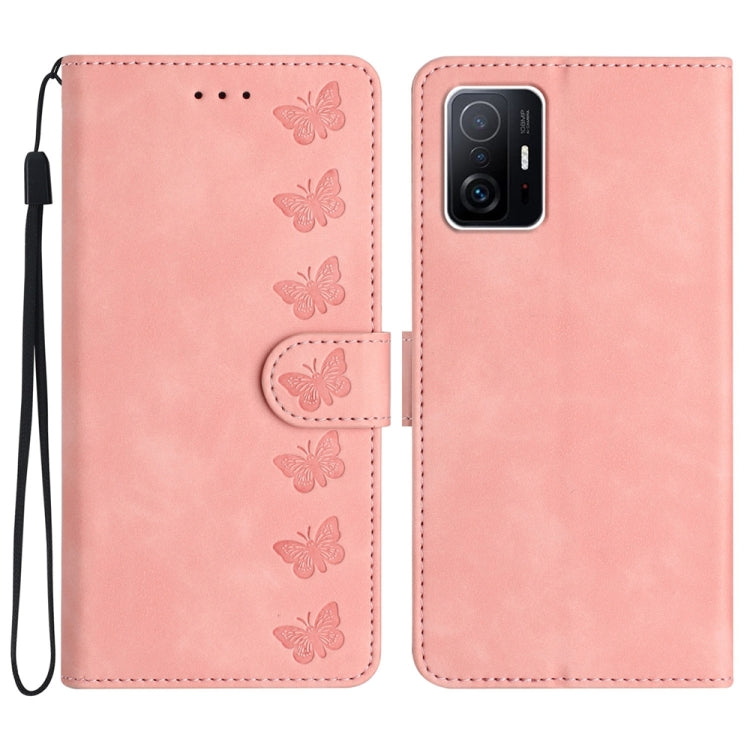 Seven Butterflies Embossed Leather Phone Case, For Xiaomi 11T / 11T Pro, For Xiaomi Redmi 9, For Xiaomi Redmi 9A, For Xiaomi Redmi 9C