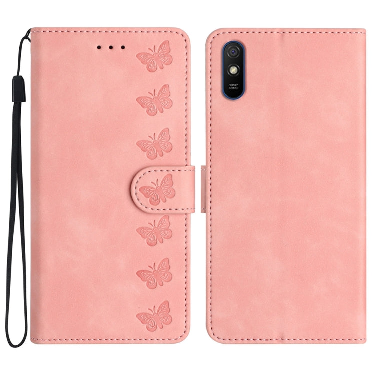 Seven Butterflies Embossed Leather Phone Case, For Xiaomi 11T / 11T Pro, For Xiaomi Redmi 9, For Xiaomi Redmi 9A, For Xiaomi Redmi 9C