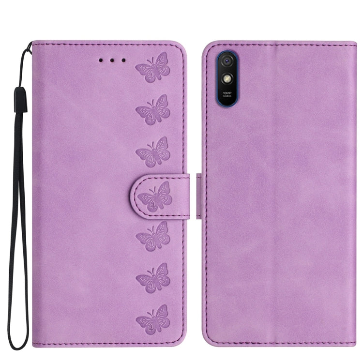 Seven Butterflies Embossed Leather Phone Case, For Xiaomi 11T / 11T Pro, For Xiaomi Redmi 9, For Xiaomi Redmi 9A, For Xiaomi Redmi 9C