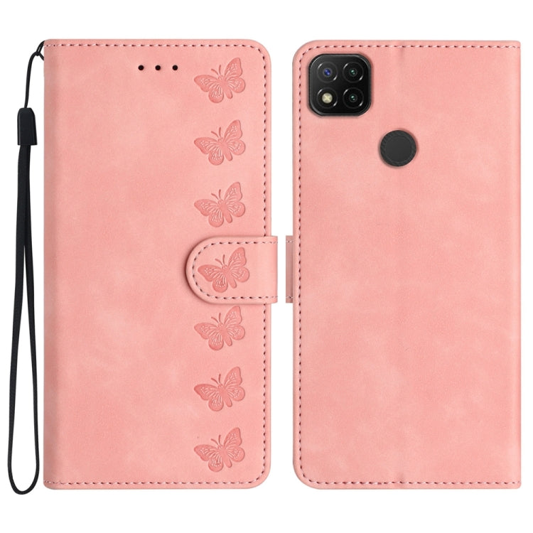 Seven Butterflies Embossed Leather Phone Case, For Xiaomi 11T / 11T Pro, For Xiaomi Redmi 9, For Xiaomi Redmi 9A, For Xiaomi Redmi 9C
