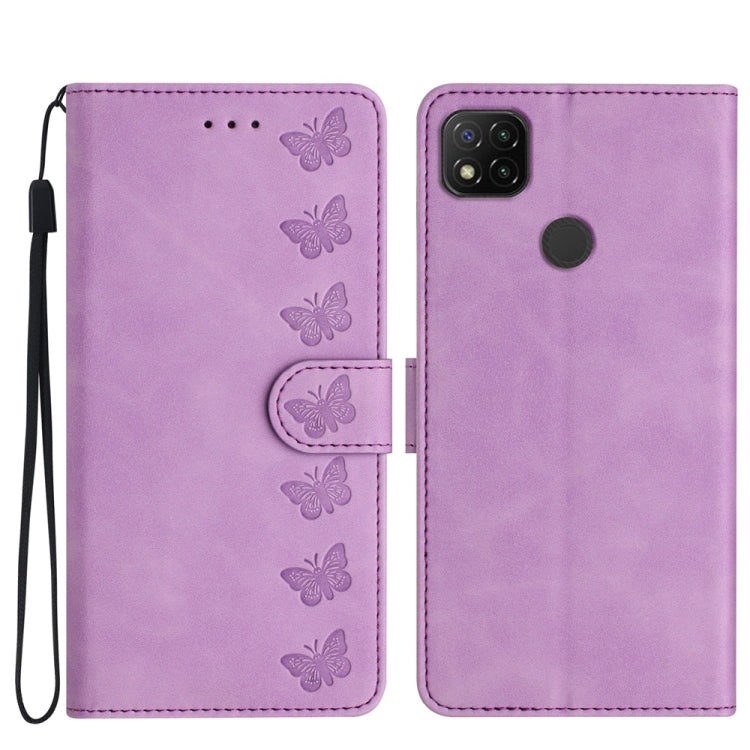 Seven Butterflies Embossed Leather Phone Case, For Xiaomi 11T / 11T Pro, For Xiaomi Redmi 9, For Xiaomi Redmi 9A, For Xiaomi Redmi 9C