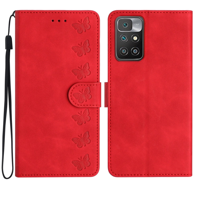 Seven Butterflies Embossed Leather Phone Case, For Xiaomi Redmi 10, For Xiaomi Redmi 10 2022, For Xiaomi Redmi 10A, For Xiaomi Redmi 10C