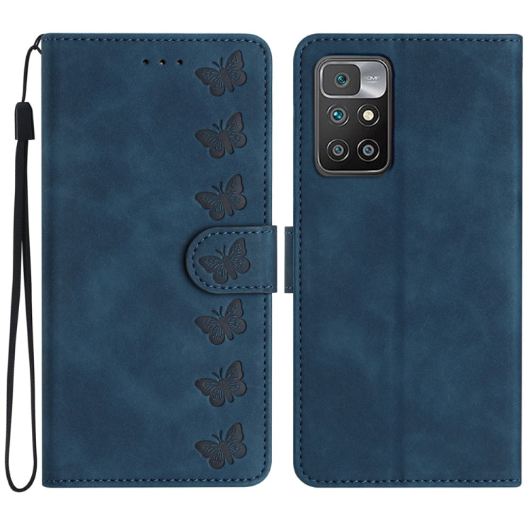 Seven Butterflies Embossed Leather Phone Case, For Xiaomi Redmi 10, For Xiaomi Redmi 10 2022, For Xiaomi Redmi 10A, For Xiaomi Redmi 10C
