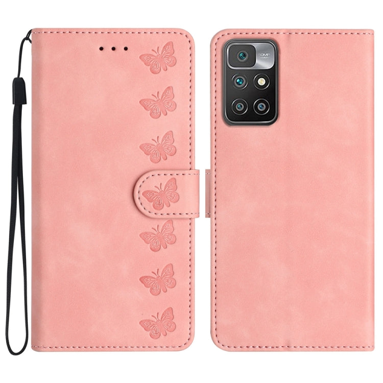Seven Butterflies Embossed Leather Phone Case, For Xiaomi Redmi 10, For Xiaomi Redmi 10 2022, For Xiaomi Redmi 10A, For Xiaomi Redmi 10C