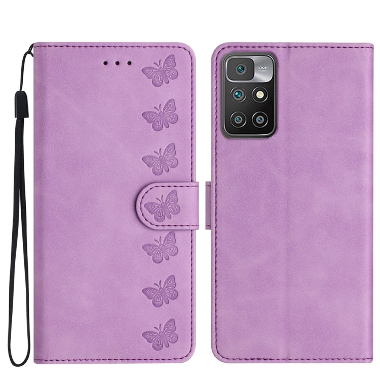 Seven Butterflies Embossed Leather Phone Case, For Xiaomi Redmi 10, For Xiaomi Redmi 10 2022, For Xiaomi Redmi 10A, For Xiaomi Redmi 10C