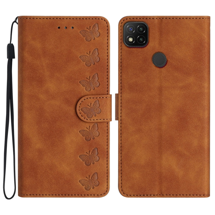 Seven Butterflies Embossed Leather Phone Case, For Xiaomi Redmi 10, For Xiaomi Redmi 10 2022, For Xiaomi Redmi 10A, For Xiaomi Redmi 10C