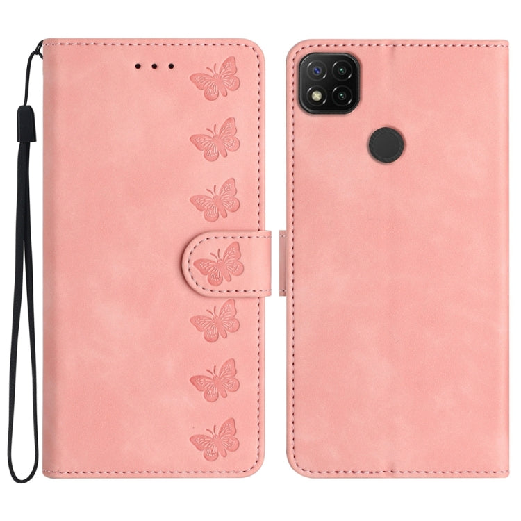 Seven Butterflies Embossed Leather Phone Case, For Xiaomi Redmi 10, For Xiaomi Redmi 10 2022, For Xiaomi Redmi 10A, For Xiaomi Redmi 10C