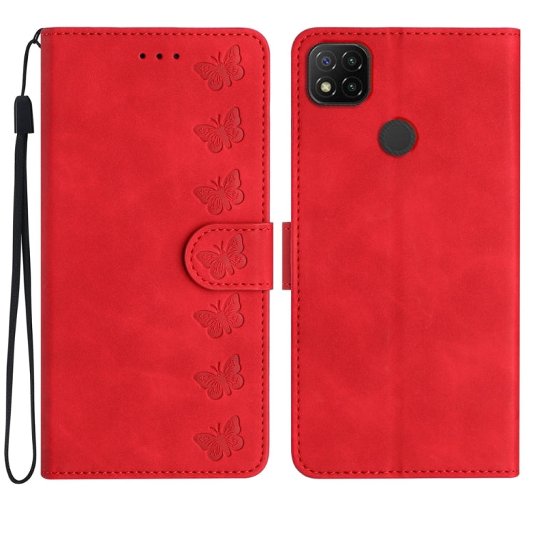 Seven Butterflies Embossed Leather Phone Case, For Xiaomi Redmi 10, For Xiaomi Redmi 10 2022, For Xiaomi Redmi 10A, For Xiaomi Redmi 10C