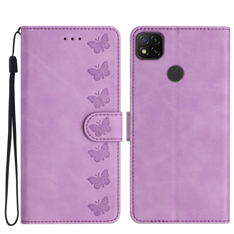 Seven Butterflies Embossed Leather Phone Case, For Xiaomi Redmi 10, For Xiaomi Redmi 10 2022, For Xiaomi Redmi 10A, For Xiaomi Redmi 10C