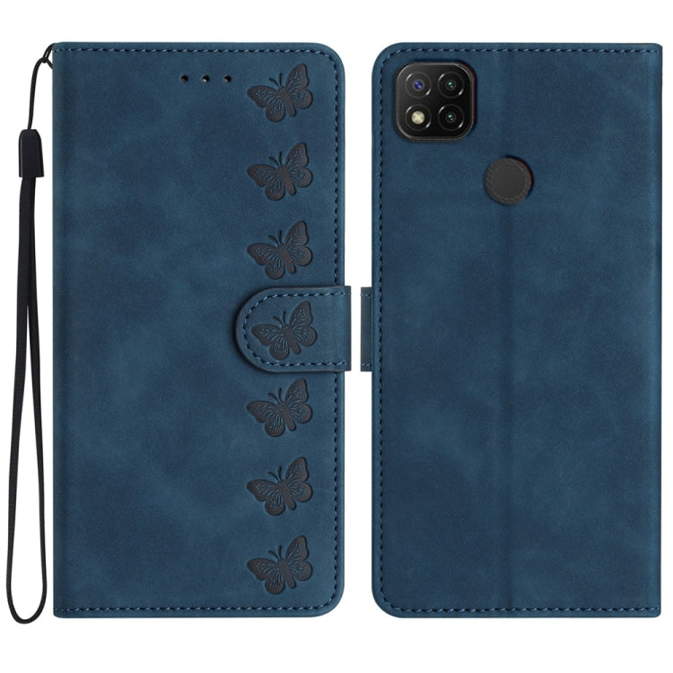 Seven Butterflies Embossed Leather Phone Case, For Xiaomi Redmi 10, For Xiaomi Redmi 10 2022, For Xiaomi Redmi 10A, For Xiaomi Redmi 10C