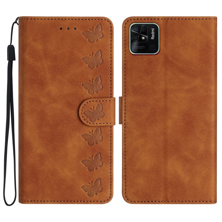 Seven Butterflies Embossed Leather Phone Case, For Xiaomi Redmi 10, For Xiaomi Redmi 10 2022, For Xiaomi Redmi 10A, For Xiaomi Redmi 10C