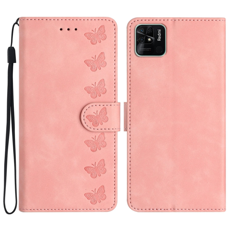 Seven Butterflies Embossed Leather Phone Case, For Xiaomi Redmi 10, For Xiaomi Redmi 10 2022, For Xiaomi Redmi 10A, For Xiaomi Redmi 10C