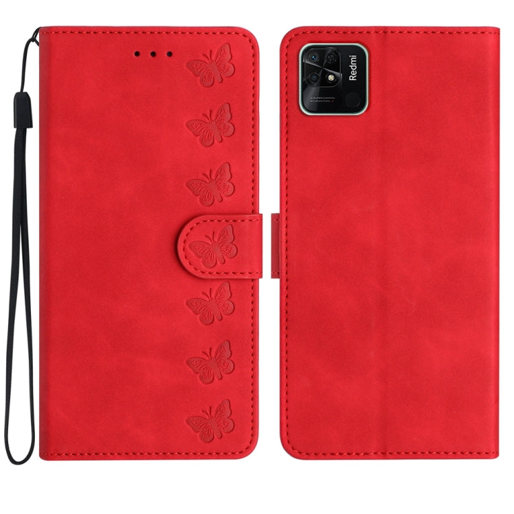 Seven Butterflies Embossed Leather Phone Case, For Xiaomi Redmi 10, For Xiaomi Redmi 10 2022, For Xiaomi Redmi 10A, For Xiaomi Redmi 10C