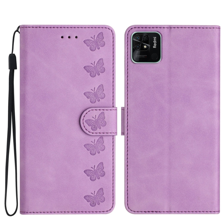 Seven Butterflies Embossed Leather Phone Case, For Xiaomi Redmi 10, For Xiaomi Redmi 10 2022, For Xiaomi Redmi 10A, For Xiaomi Redmi 10C