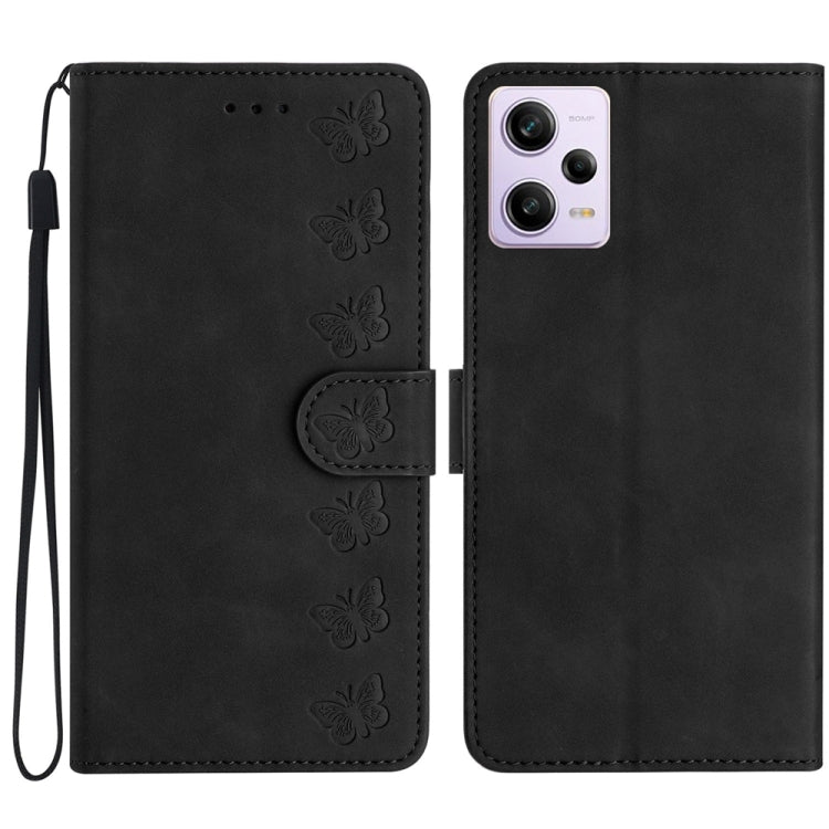 Seven Butterflies Embossed Leather Phone Case, For Xiaomi Redmi Note 11 5G, For Xiaomi Redmi Note 12 5G Global, For Xiaomi Redmi Note 12 Pro 5G Global