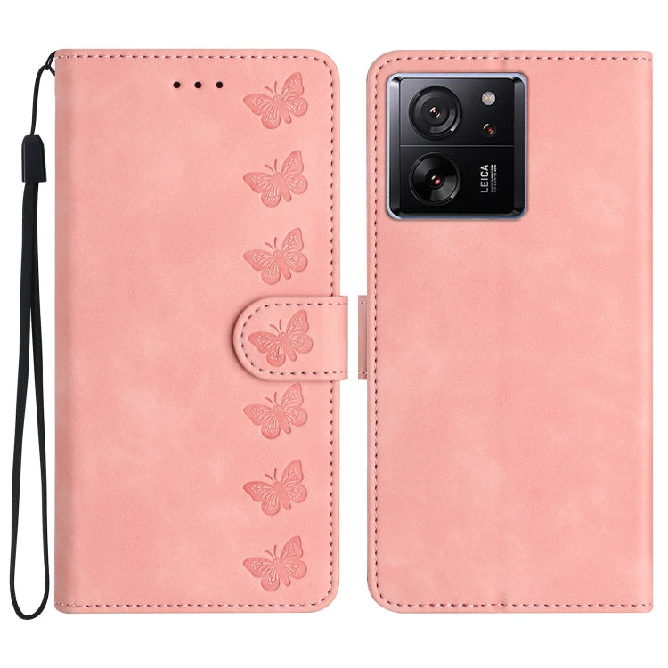 Seven Butterflies Embossed Leather Phone Case, For Xiaomi 13, For Xiaomi 13 Pro, For Xiaomi 13T, For Xiaomi Mi 11 Pro