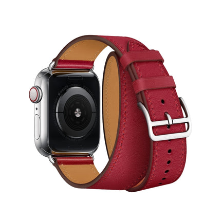 Leather Double Loop Replacement Strap Watchband, For Apple Watch Series 7 41mm / 6 & SE & 5 & 4 40mm / 3 & 2 & 1 38mm, For Apple Watch Ultra 49mm / Series 8&7 45mm / SE 2&6&SE&5&4 44mm / 3&2&1 42mm                                                       ...