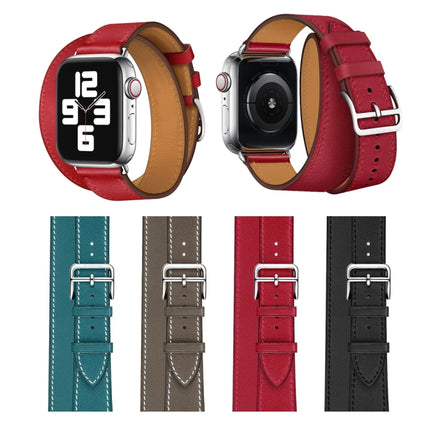 Leather Double Loop Replacement Strap Watchband, For Apple Watch Series 7 41mm / 6 & SE & 5 & 4 40mm / 3 & 2 & 1 38mm, For Apple Watch Ultra 49mm / Series 8&7 45mm / SE 2&6&SE&5&4 44mm / 3&2&1 42mm                                                       ...