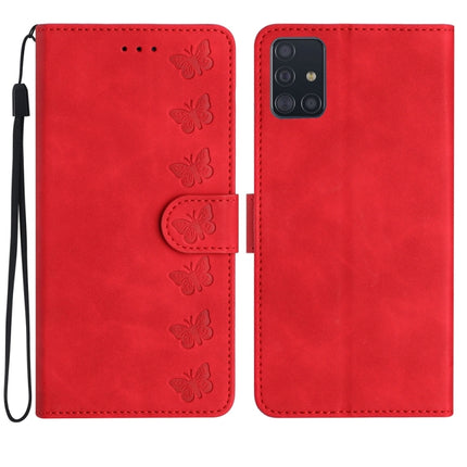 Seven Butterflies Embossed Leather Phone Case, For Samsung Galaxy A41, For Samsung Galaxy A42 5G, For Samsung Galaxy A50, For Samsung Galaxy A51