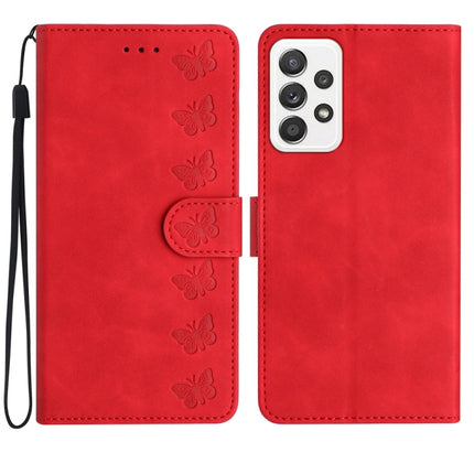 Seven Butterflies Embossed Leather Phone Case, For Samsung Galaxy A71, For Samsung Galaxy A72 5G, For Samsung Galaxy A73 5G, For Samsung Galaxy M23