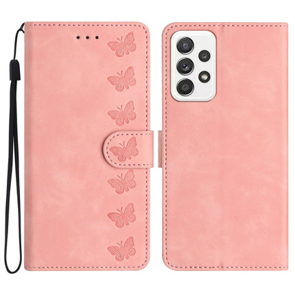 Seven Butterflies Embossed Leather Phone Case, For Samsung Galaxy A71, For Samsung Galaxy A72 5G, For Samsung Galaxy A73 5G, For Samsung Galaxy M23