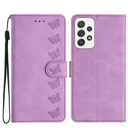 Seven Butterflies Embossed Leather Phone Case, For Samsung Galaxy A71, For Samsung Galaxy A72 5G, For Samsung Galaxy A73 5G, For Samsung Galaxy M23