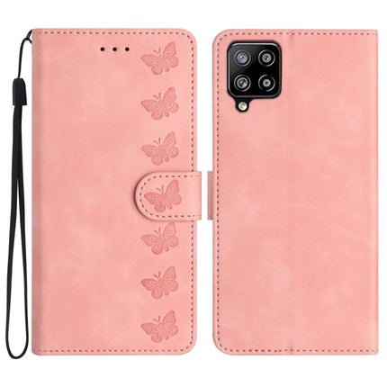 Seven Butterflies Embossed Leather Phone Case, For Samsung Galaxy M32, For Samsung Galaxy M52 5G, For Samsung Galaxy M53