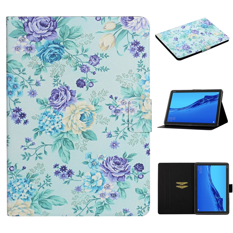 Funda de cuero con tapa horizontal con diseño de flores, ranuras para tarjetas y soporte, para Huawei MediaPad M5 Lite 10.1, para Huawei MediaPad T5, para Lenovo Tab M10, para Lenovo Tab M10 Plus, para Samsung Galaxy Tab A 8.0 2019