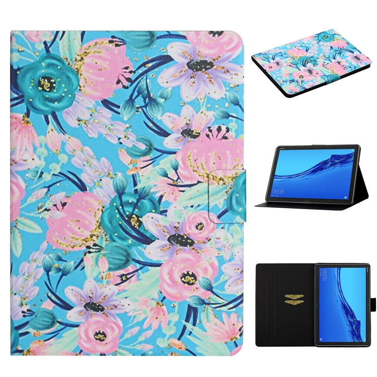 Funda de cuero con tapa horizontal con diseño de flores, ranuras para tarjetas y soporte, para Huawei MediaPad M5 Lite 10.1, para Huawei MediaPad T5, para Lenovo Tab M10, para Lenovo Tab M10 Plus, para Samsung Galaxy Tab A 8.0 2019
