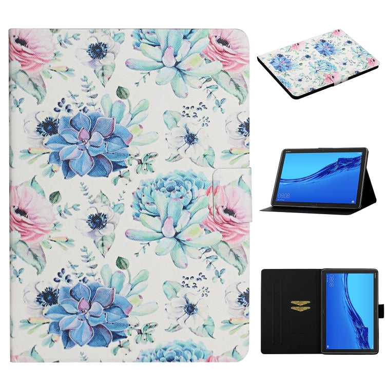 Funda de cuero con tapa horizontal con diseño de flores, ranuras para tarjetas y soporte, para Huawei MediaPad M5 Lite 10.1, para Huawei MediaPad T5, para Lenovo Tab M10, para Lenovo Tab M10 Plus, para Samsung Galaxy Tab A 8.0 2019
