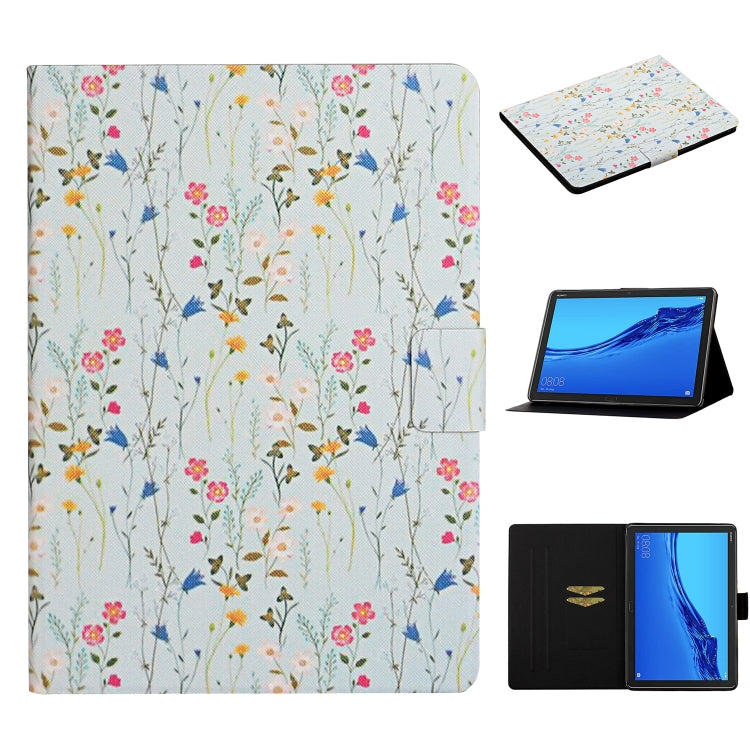 Funda de cuero con tapa horizontal con diseño de flores, ranuras para tarjetas y soporte, para Huawei MediaPad M5 Lite 10.1, para Huawei MediaPad T5, para Lenovo Tab M10, para Lenovo Tab M10 Plus, para Samsung Galaxy Tab A 8.0 2019