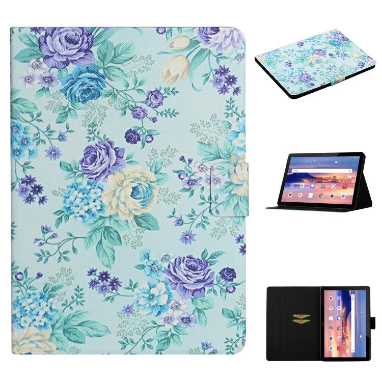 Funda de cuero con tapa horizontal con diseño de flores, ranuras para tarjetas y soporte, para Huawei MediaPad M5 Lite 10.1, para Huawei MediaPad T5, para Lenovo Tab M10, para Lenovo Tab M10 Plus, para Samsung Galaxy Tab A 8.0 2019