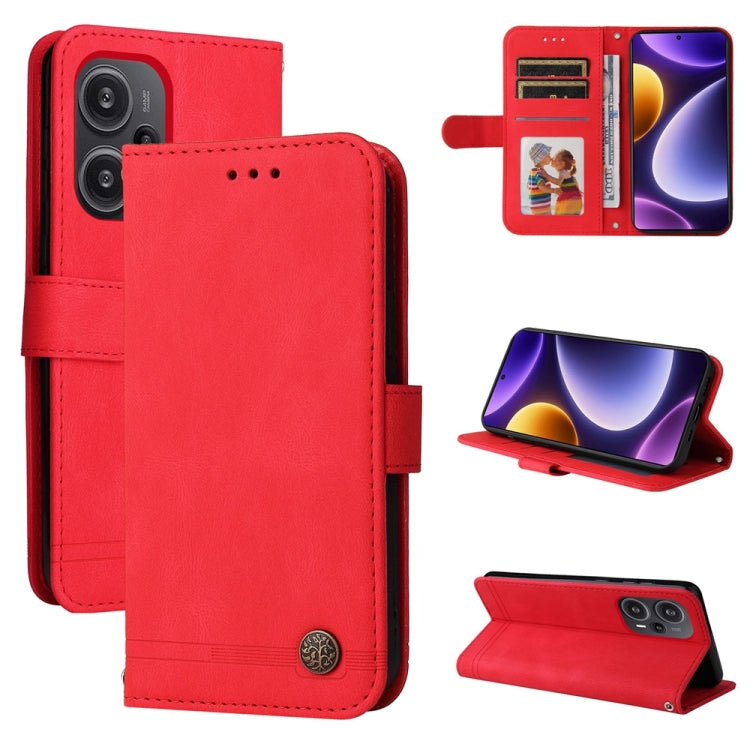 Skin Feel Life Tree Metal Button Leather Phone Case